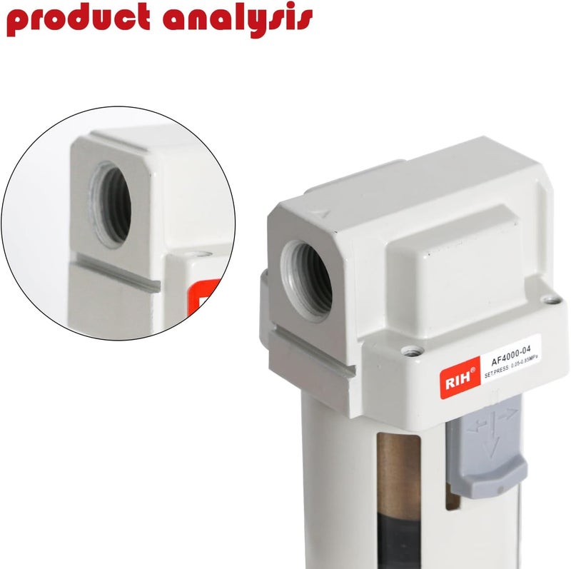 RH 1/2" NPT Air Dryer for Compressor, Air compressor water separator,air compressor filter,AF4000-04 Manual Drain,5 Micron Brass Element, Poly Bowl 0-150 psi 5μm - Image 4